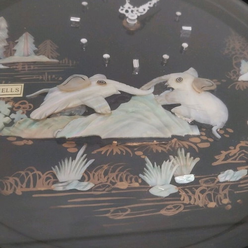 Chinese wall clock with natural shell art, vintage