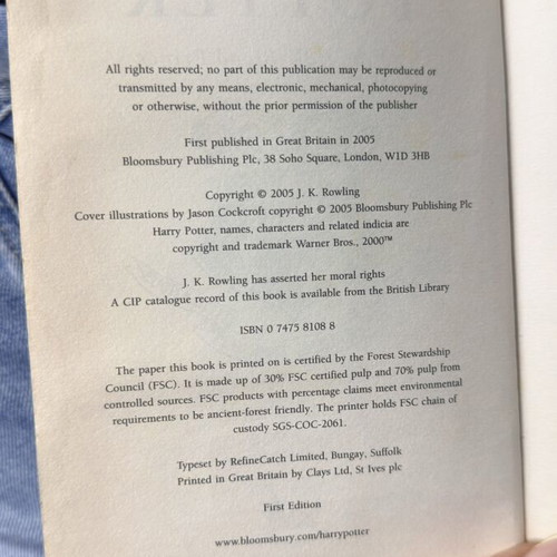 Harry Potter and the Half-Blood Prince hardcover First Edition with misprint