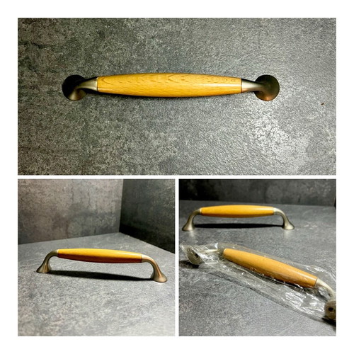 Drawer handles set of 11, new, inox and light wood