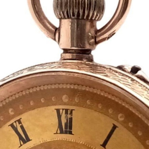 Golden pocket watch 1918 used, 9 carat gold, floral motifs