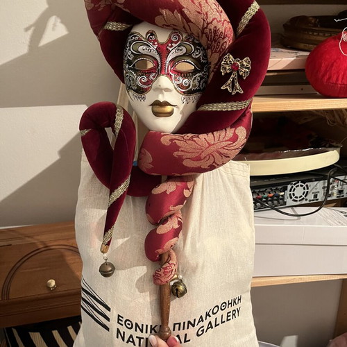 Venetian mask Jester Joker type with rod, like new, La Gioia Venezia