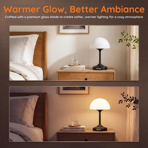 Dawnwake wireless LED mushroom table lamp 5000 mAh, touch dimming, black