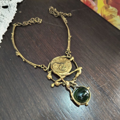 Vintage handmade brass jewelry set.