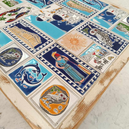 Ceramics Tall Table 45x45 like new with old ceramic tiles and recycled wood