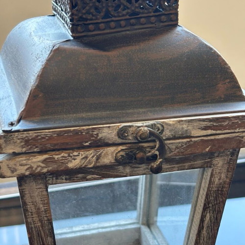 Decorative lanterns like new, set of two, wood and metal