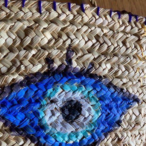Straw summer bag new with handmade painting 30x55
