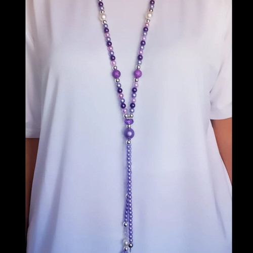 Handmade purple,pink beaded Long necklace and earrings set