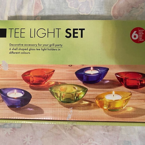 Tee light holders new, set of 6 colorful glass