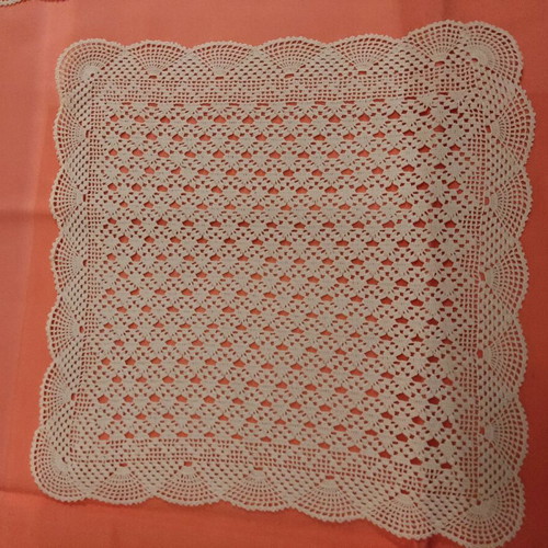 Knitted square tablecloth beige color new, 50x58cm