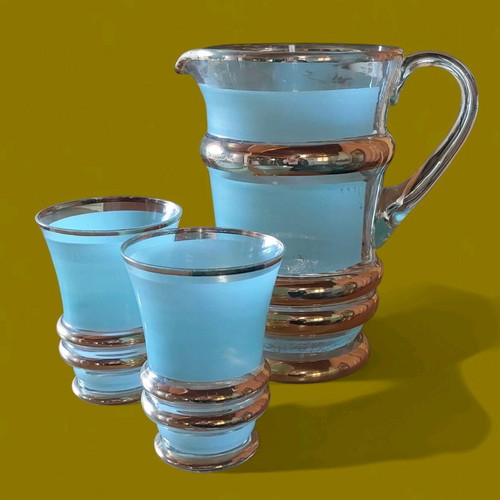 Pitcher set with 5 water glasses used