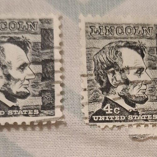 American stamps used, 2 pieces 4 cents 1965 Abraham Lincoln