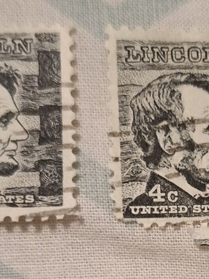 American stamps used, 2 pieces 4 cents 1965 Abraham Lincoln