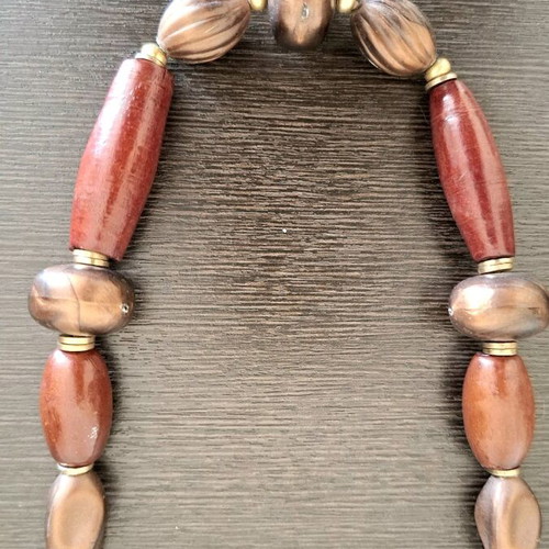 Ethnic Handmade Rosewood Necklace with Metal Clasp and Leather Cord like new