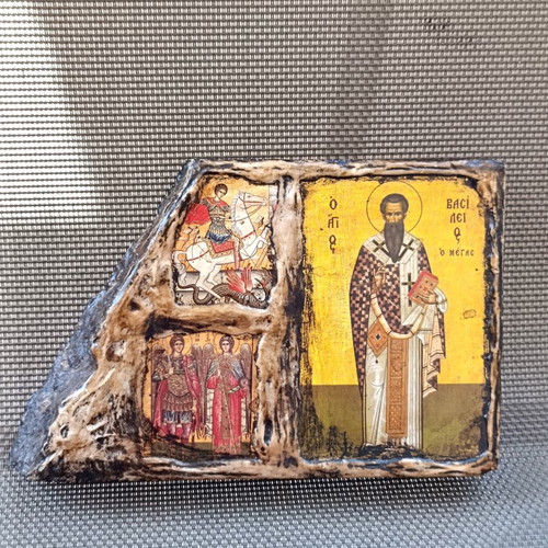Religious icon composition on stone, 15x10 cm