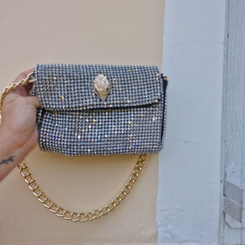 Kurt Geiger women's shoulder bag with chain and rhinestones, silver