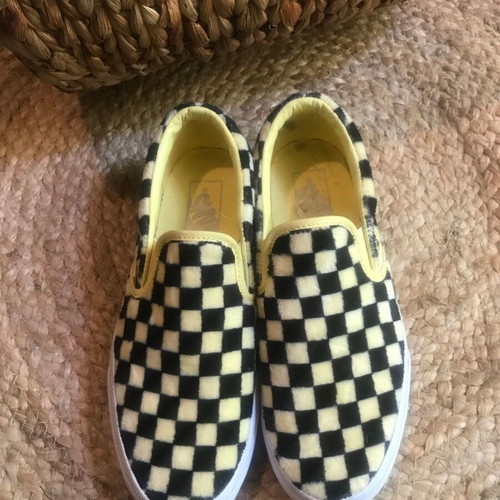 Vans Classic Slip-On Furry Checkerboard Sunshine Black sneakers size 38.5