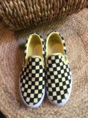 Vans Classic Slip-On Furry Checkerboard Sunshine Black sneakers size 38.5