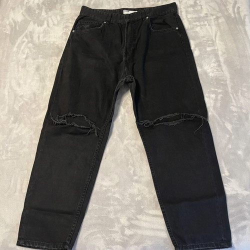 Bershka denim ripped black jeans size 44 like new