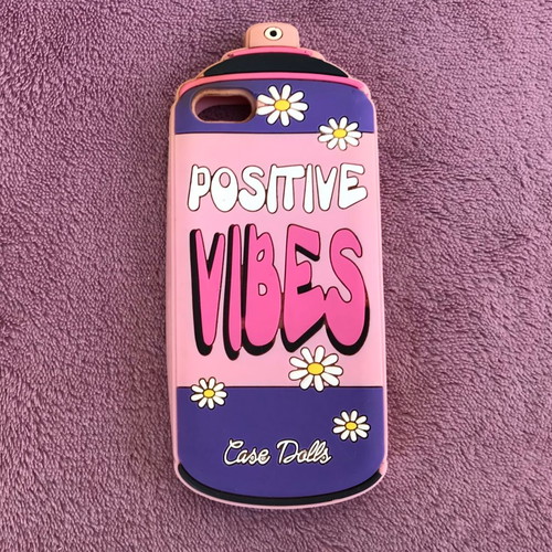 Silicone case for iPhone 5 used, pink with Positive Vibes design