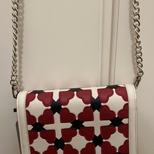 Love Moschino leather shoulder bag ivory red black