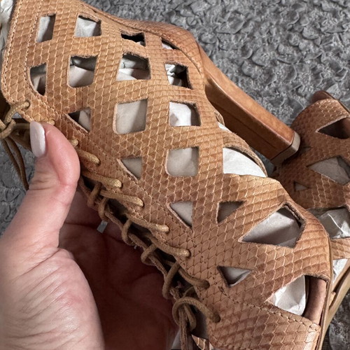 Leather lace-up heels Artisan used, beige, size 36, cut-out design