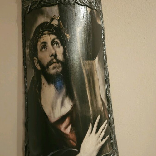 Handmade image of Christ's crucifixion on tile like new