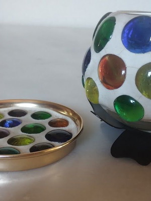 Vintage candleholder and coaster set used, 1970s Japanese style