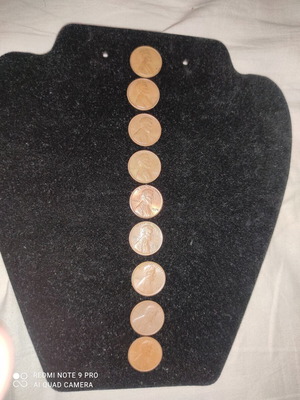 One Cent Lincoln Coins used, set of 9 from 1970-1978