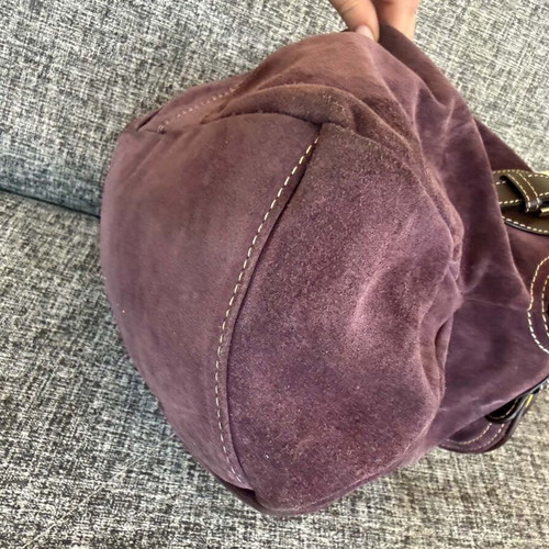 KEM suede and leather handbag used, purple and yellow