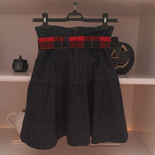 Archive Killah Y2K high-waisted denim skirt S/M, plaid belt