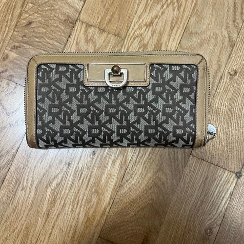 DKNY women's wallet used, beige and brown with zipper
