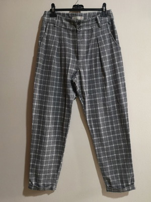 Badila wool plaid pants used, gray-white, size S