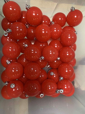 Plastic Christmas baubles, pack of 44, red