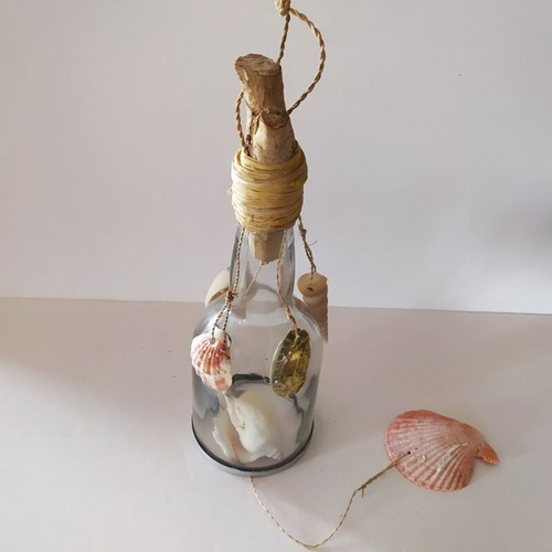 Hanging bottle with shells used, wind chime 58cm