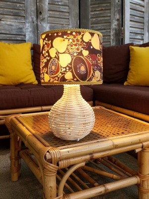 Portatif Brown 70s Table Lamp with Bamboo Base, Dimensions 30x20, E27