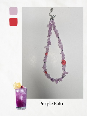 Purple Rain cocktail handmade necklace with ceramic fish and steel clasp