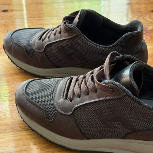 Hogan Brown Leather and Mesh Sneakers used, UK 6 EU 40