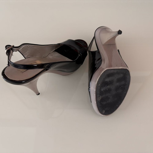 J. Bournazos leather peep-toe slingback sandals used, size 38, black patent