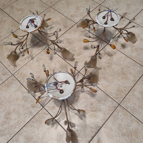 Ceiling light set classic vintage design with 1 nine-light and 3 three-light fixtures
