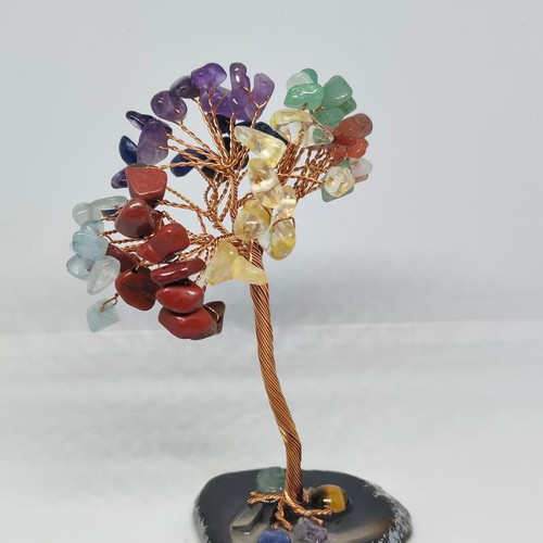 7 Chakra Tree with Semi-Precious Stones and Agate Base like new