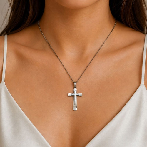 Handmade necklace with stainless steel cross and chain, new