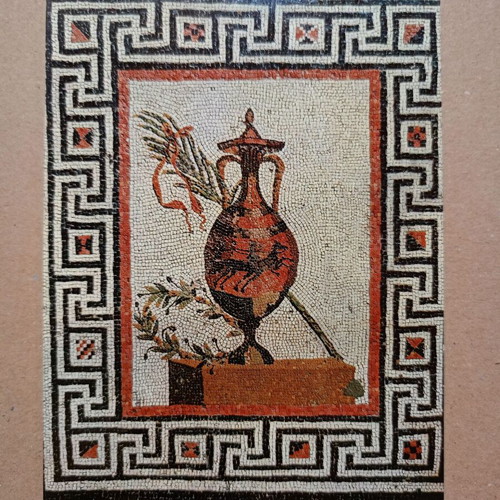 Postcard used "Delos. Panathenaic Amphora. Detail of Hellenistic mosaic floor" color