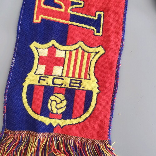 Barcelona scarf used, blue and garnet with fringes