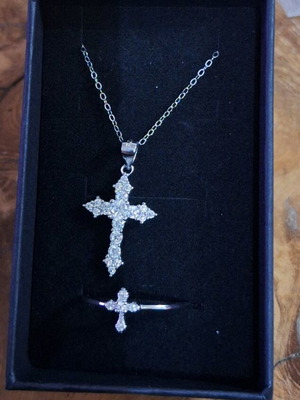 925 Set Cross with Zircon and Ring New Silver