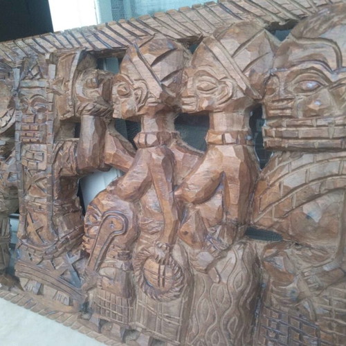 African wood carving panel like new, traditional motifs