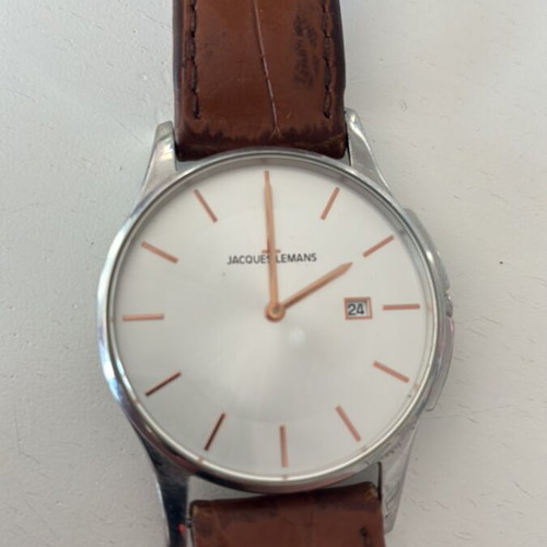 Jacques Lemans Men’s Watch 1-1777 used, brown leather strap