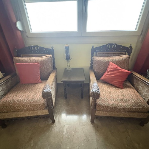 Antique sofa and armchairs, carved handmade furniture
