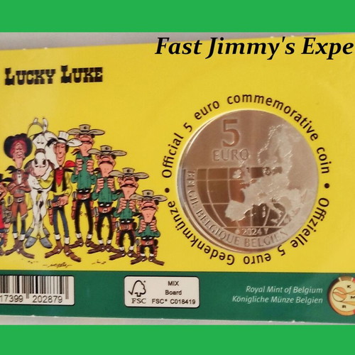 Lucky Luke Official Colored Coin 5 Euro Belgium 2024 in Coin Card