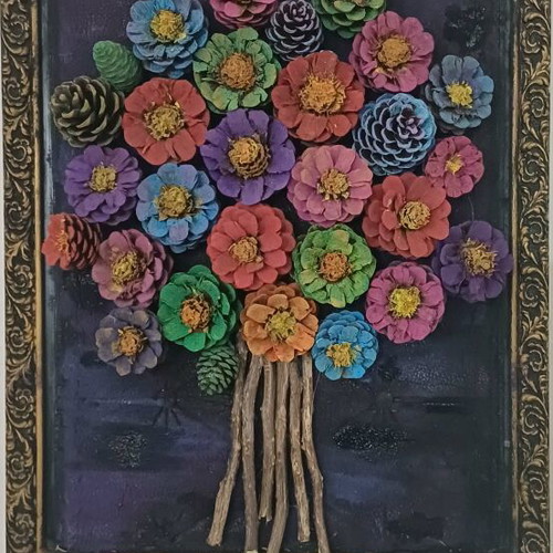 Handmade pinecone art panel new