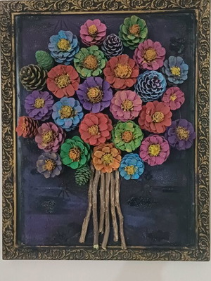 Handmade pinecone art panel new